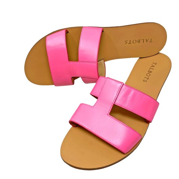 Talbots Hannah Persian Pink Vachetta Leather Slides - Picture 9 of 9